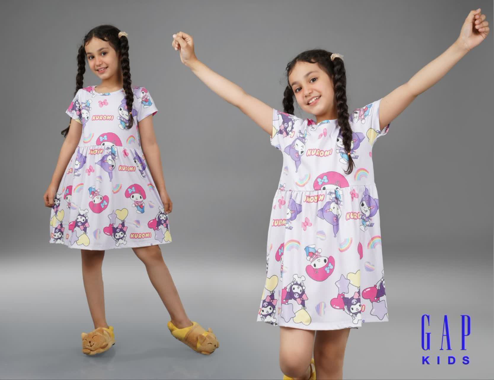 پیراهن دخترانه کرومی زمینه بنفش