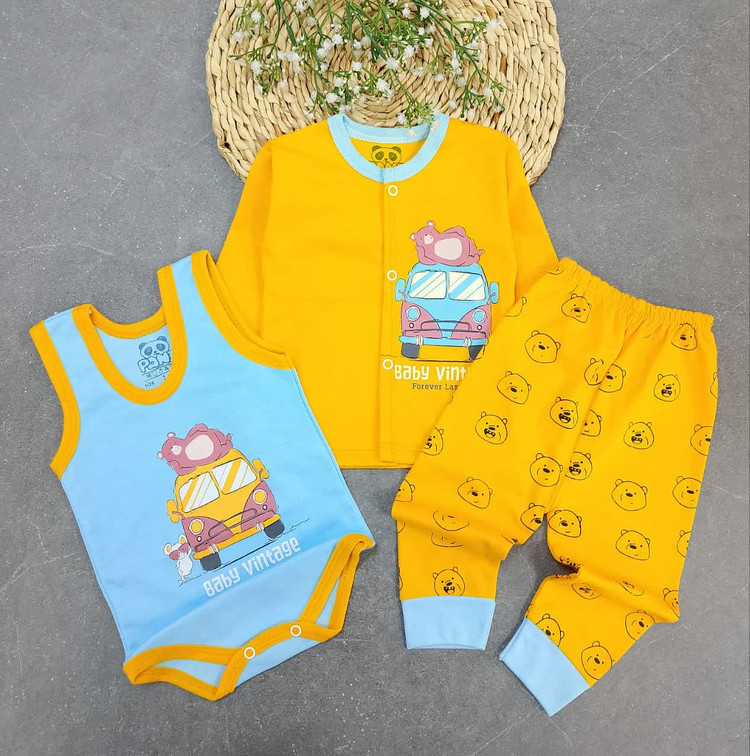 ست سه تیکه نوزادی پسرانه طرح baby vintage