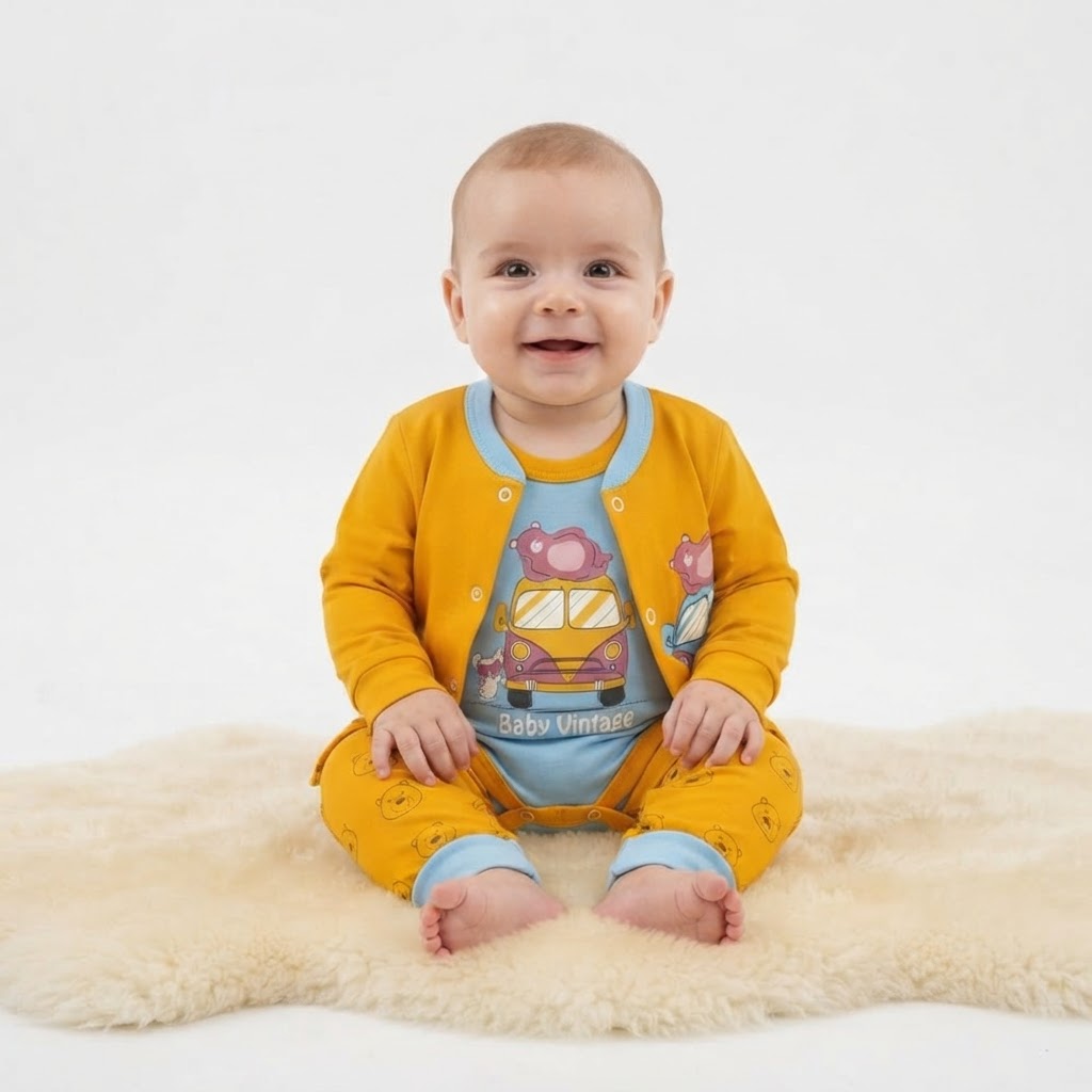 ست سه تیکه نوزادی پسرانه طرح baby vintage